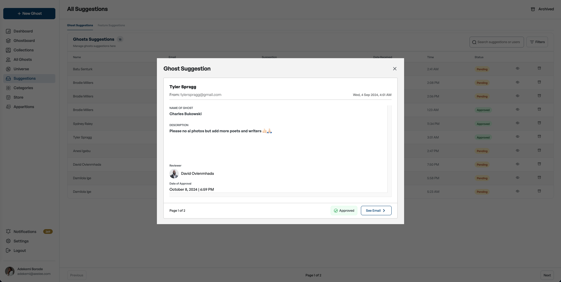 Suggestions moderation