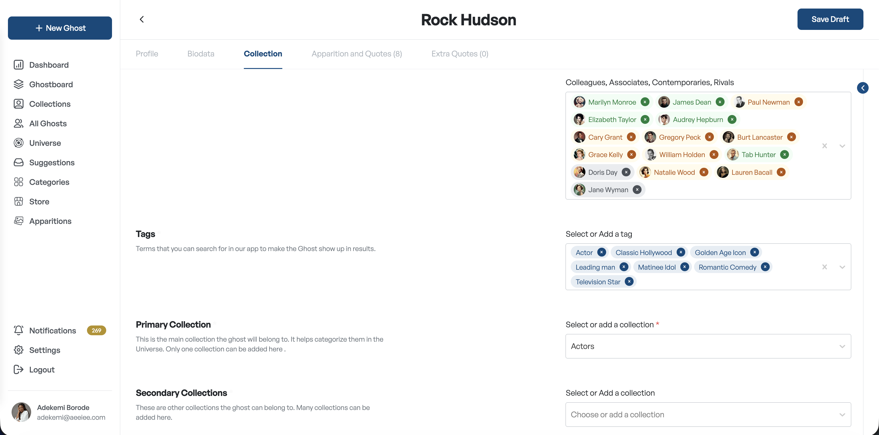 Create form — Collection: tags and collections