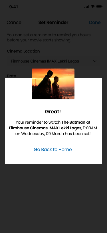 Set Reminder confirmation